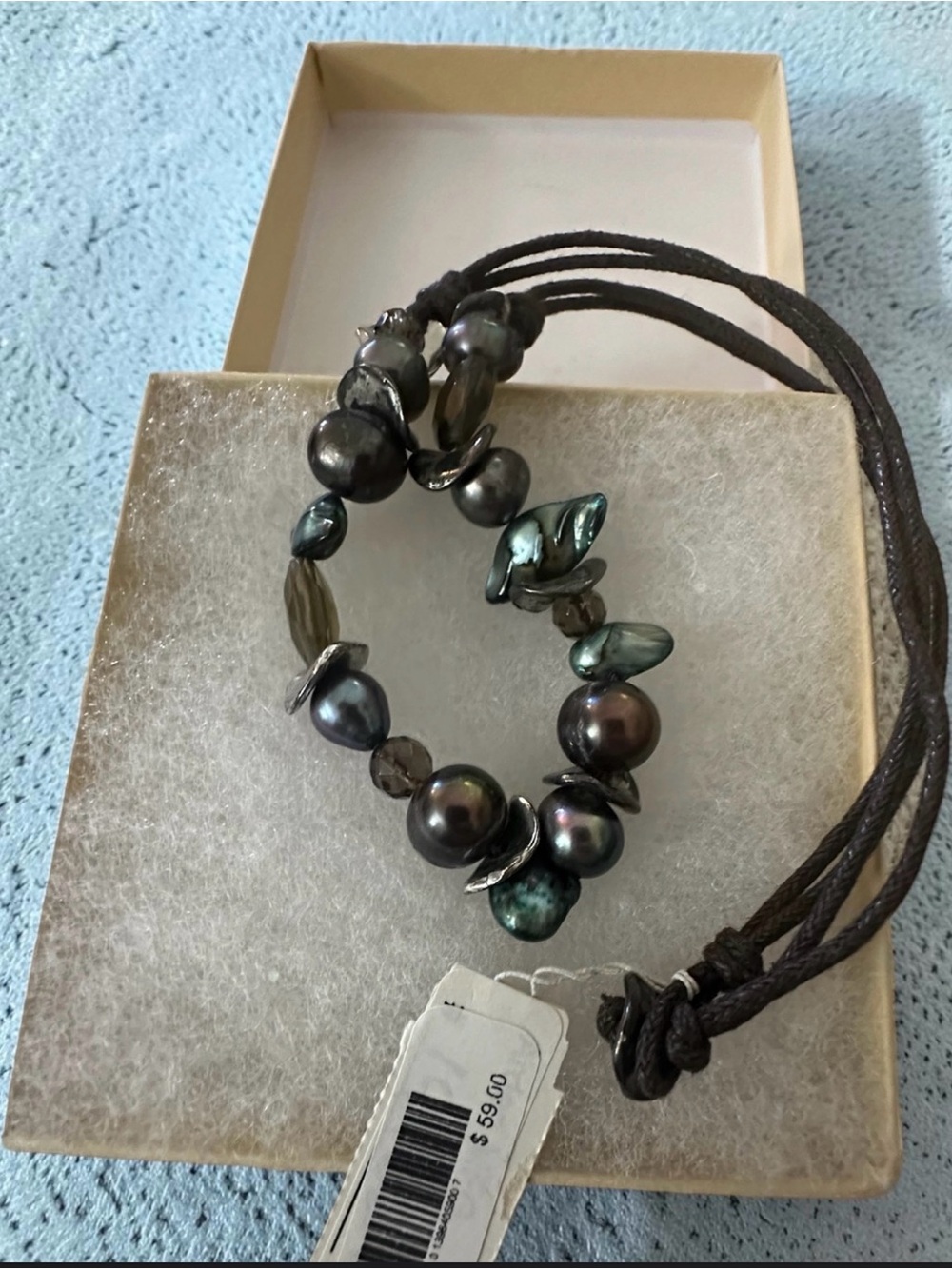 J. Jill Iridescent Boho Pearl Abalone Cord Necklace 20" NWT - Picture 4 of 6